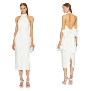 Elliatt White Halter Midi Dress with Oversized Back Bow
